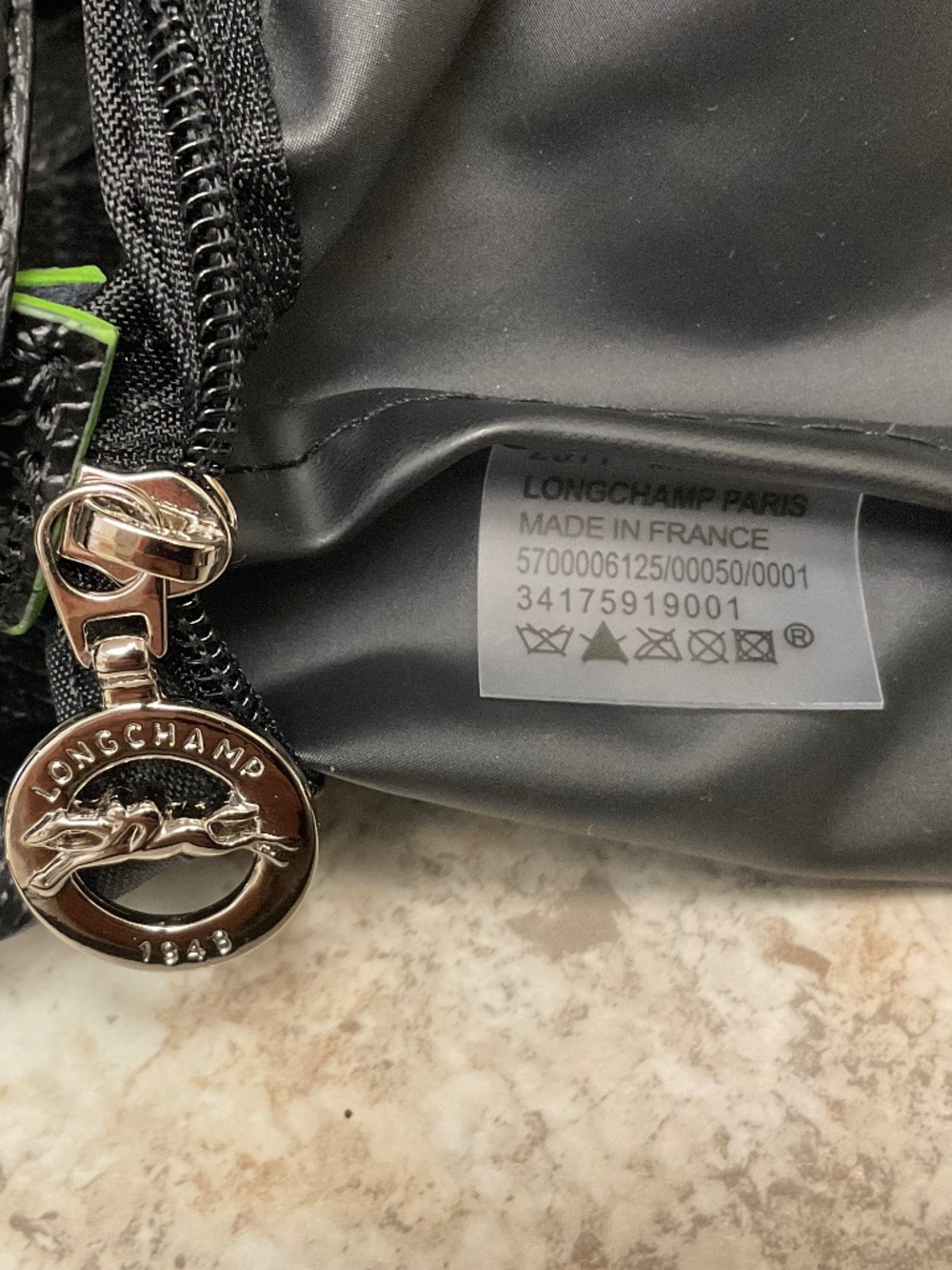 Longchamp Black Crossbody Top-Handle Bag with Lime Details , made in France - Picture 10 of 11